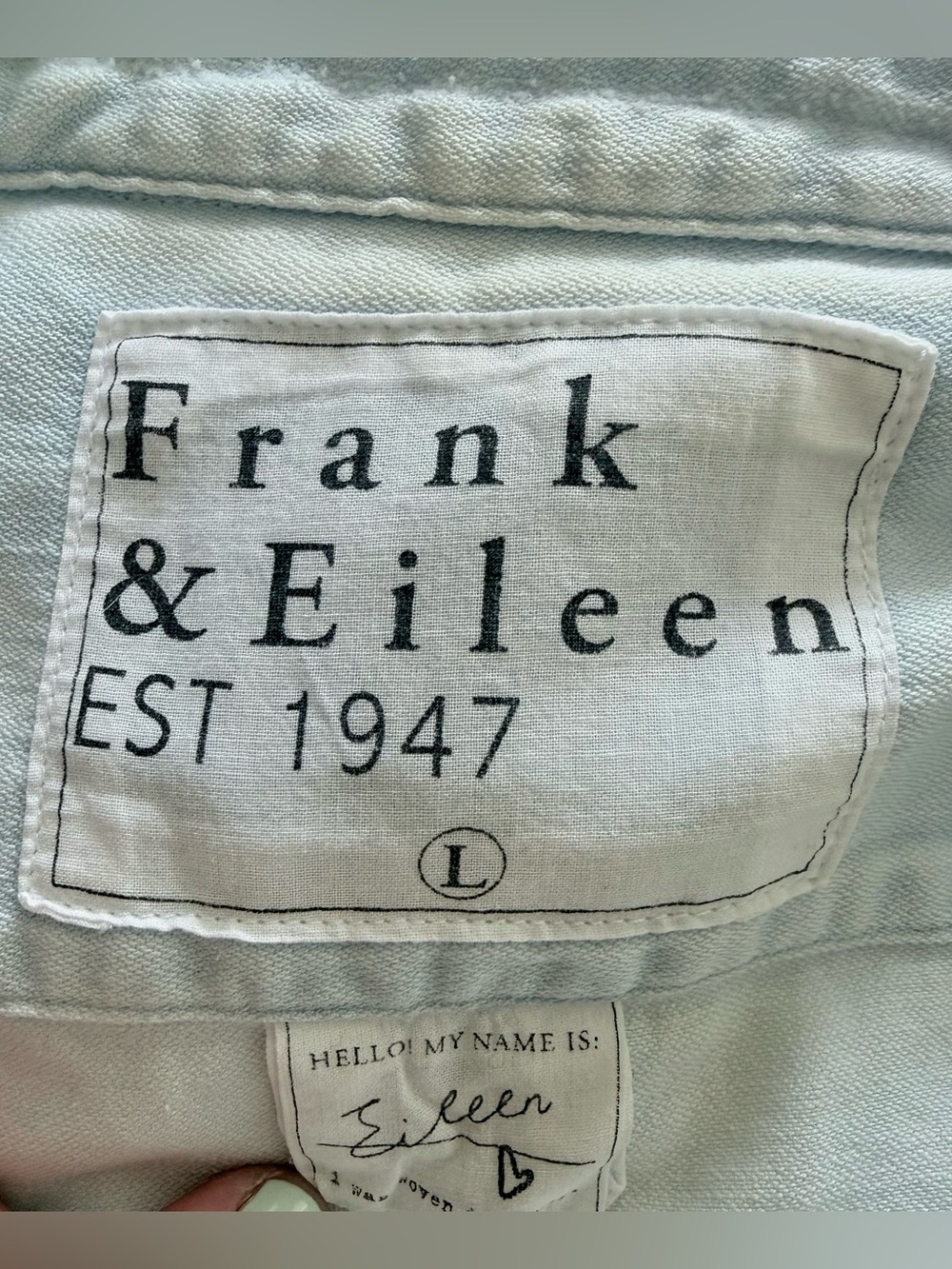 FRANK & EILEEN Pale Blue Distressed Denim Eileen Button-Up Shirt Relaxed Casual - Picture 4 of 5